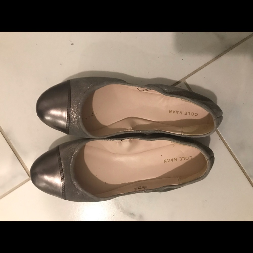 Silver cap toe ballet flats Cole Haan